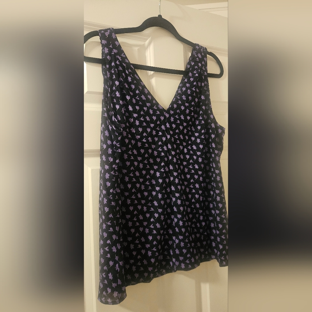CAbi V-Neck Sleeveless Blouse - Black and Purple